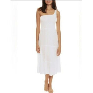 Becca by Rebecca M Virtue Ponza Smocked Dress One Shoulder Midi White Swim Cover